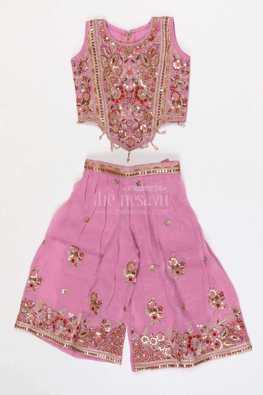 The Nesavu Girls Sharara / Plazo Set Girls Designer Sharara Set for Wedding Receptions Nesavu 18 (2Y) / Red / Georgette GPS964B-18 Nesavu Girls Georgette Sharara Set With Designer Embroidery For Wedding Receptions And Festive Events