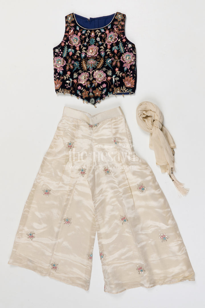 The Nesavu Girls Sharara / Plazo Set Girls Designer Sharara Set for Weddings and Festive Occasions Nesavu Nesavu girls viscose silk sharara set with velvet designer embroidery for weddings and celebrations