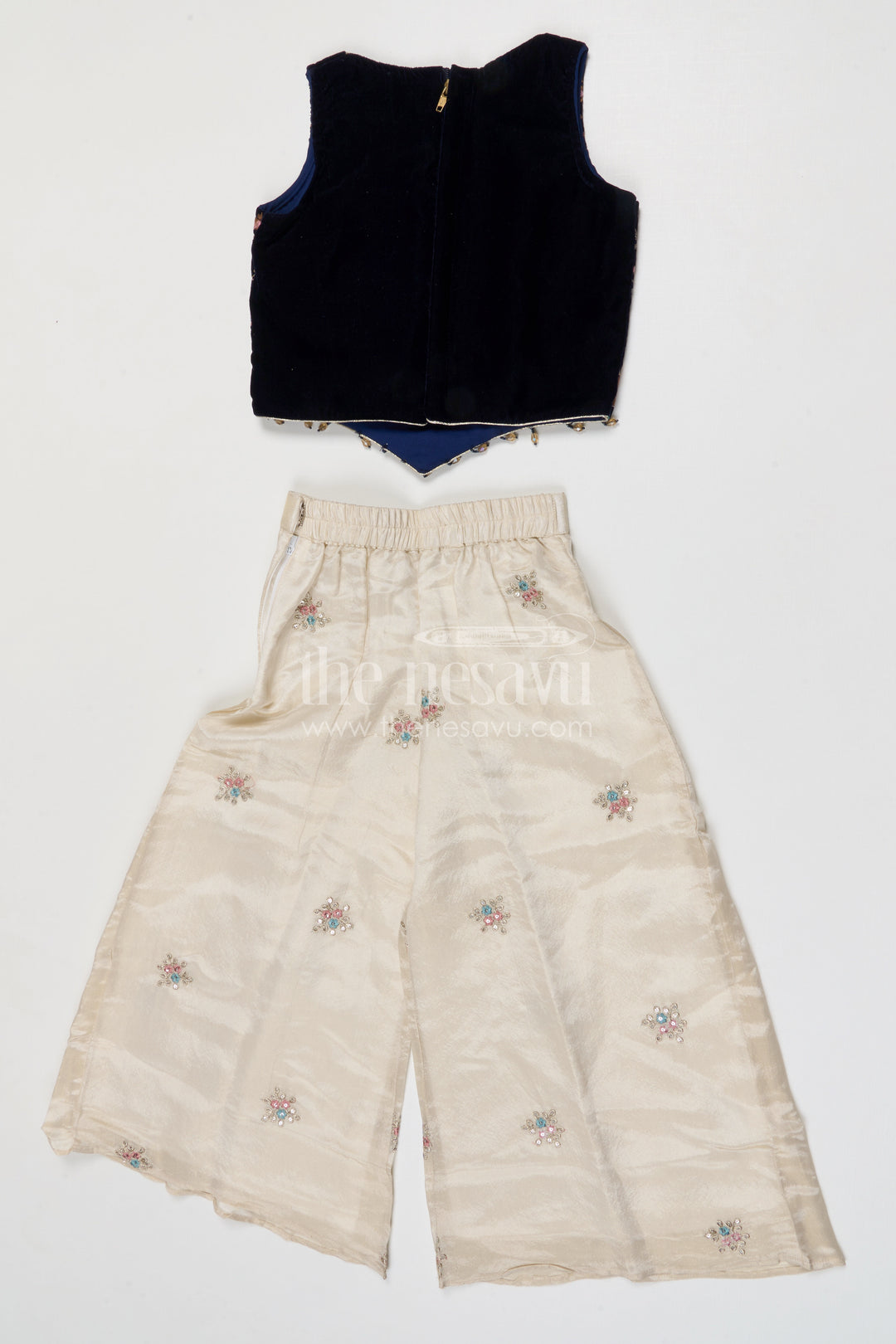 The Nesavu Girls Sharara / Plazo Set Girls Designer Sharara Set for Weddings and Festive Occasions Nesavu Nesavu girls viscose silk sharara set with velvet designer embroidery for weddings and celebrations