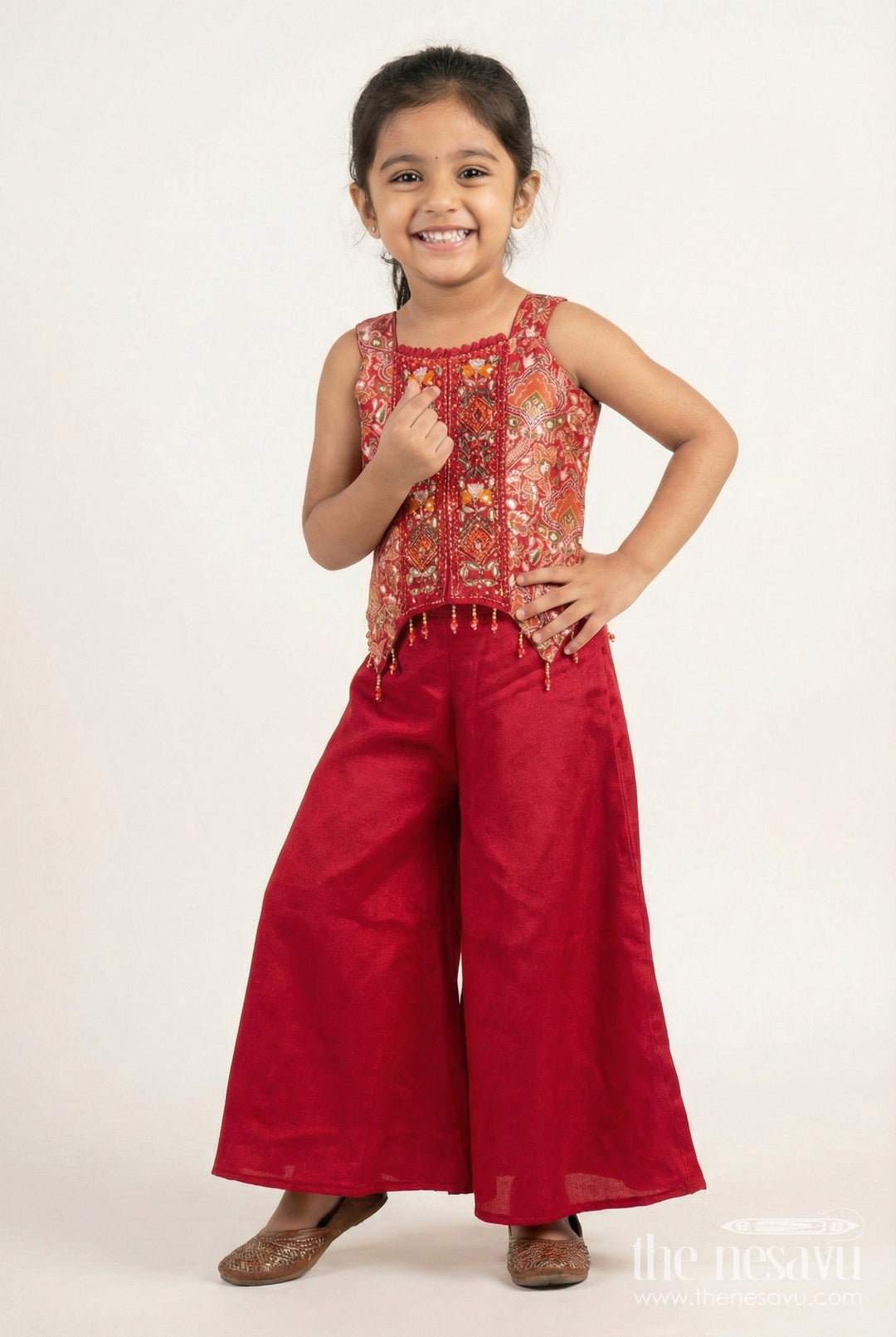 The Nesavu Girls Sharara / Plazo Set Girls Designer Sharara Set for Weddings and Grand Festive Occasions Nesavu 26 (6Y) / Red GPS744A-26 Nesavu girls georgette sharara set designer embroidery weddings festive celebrations