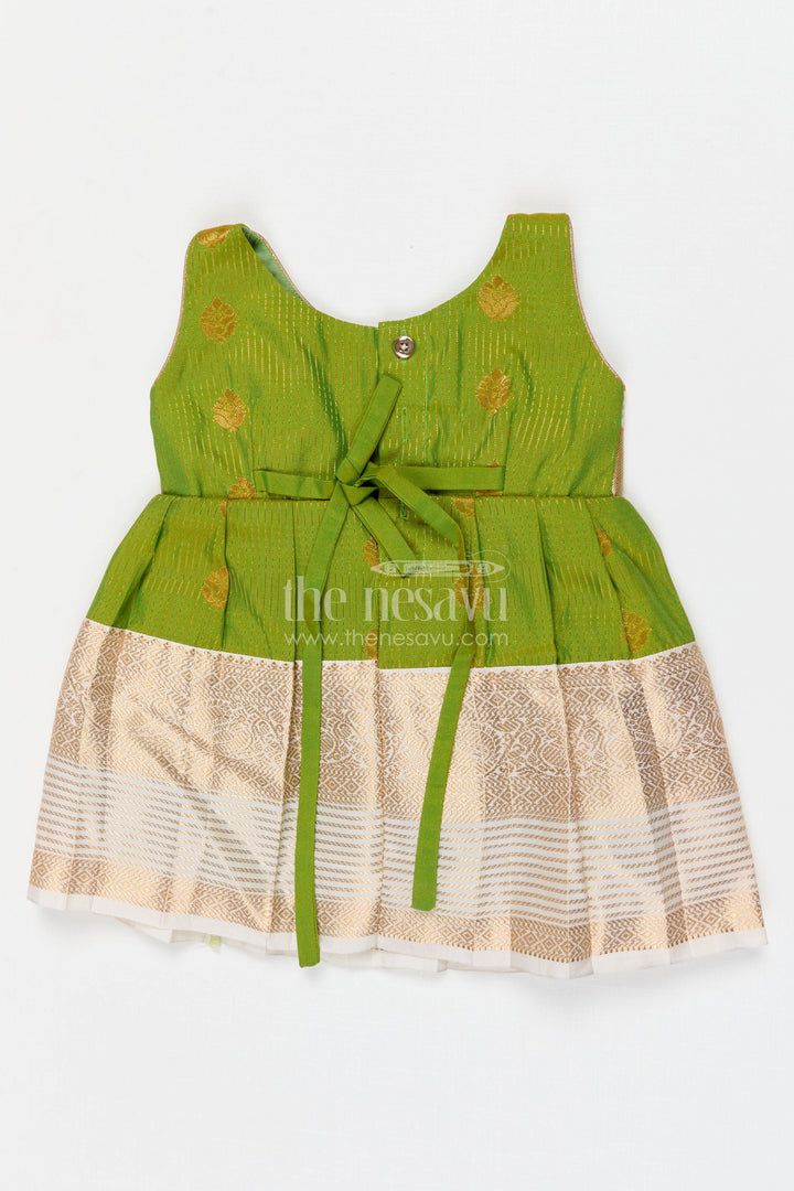 The Nesavu Girls Kanchi Silk Frock Girls Designer Silk Frock for Weddings and Festive Occasions Nesavu Nesavu Girls Semi Designer Wedding Kanchivaram Silk Frock For Weddings And Festive Celebrations