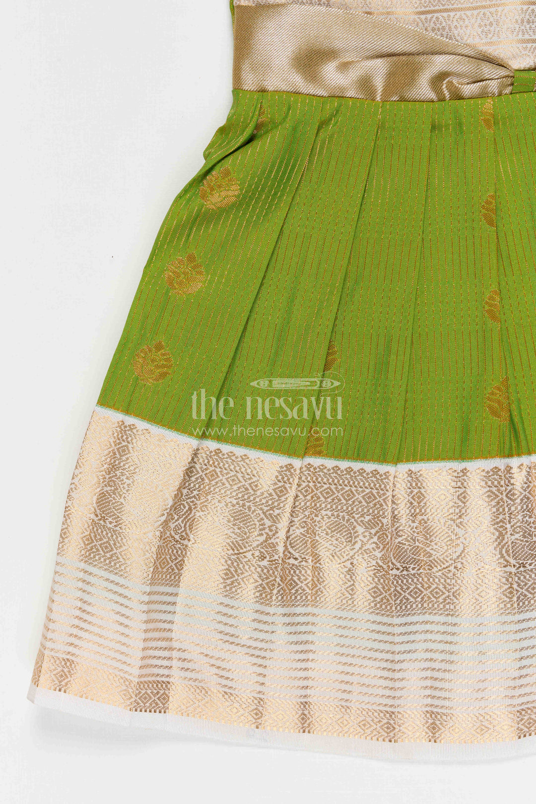 The Nesavu Girls Kanchi Silk Frock Girls Designer Silk Frock for Weddings and Festive Occasions Nesavu Nesavu Girls Semi Designer Wedding Kanchivaram Silk Frock For Weddings And Festive Celebrations