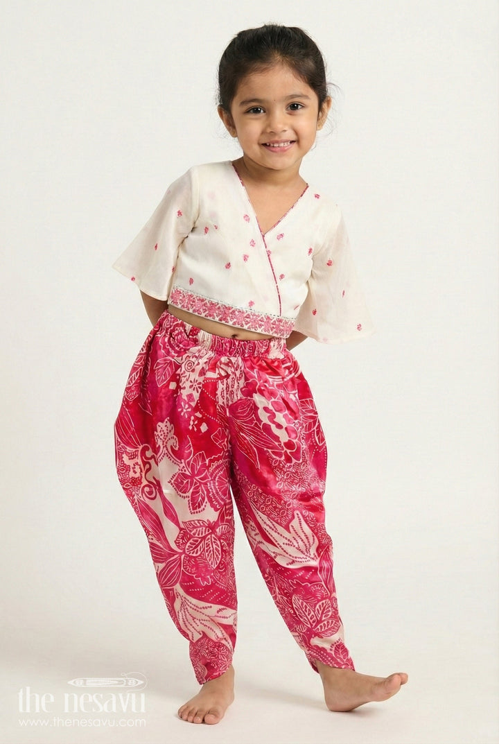 The Nesavu Girls Dothi Sets Girls Dhoti Set for Birthdays and Ethnic Day Celebrations Nesavu 18 (2Y) / Pink GPS899A-18 Nesavu girls dhoti set printed crepe bottom embroidered georgette top ethnic days