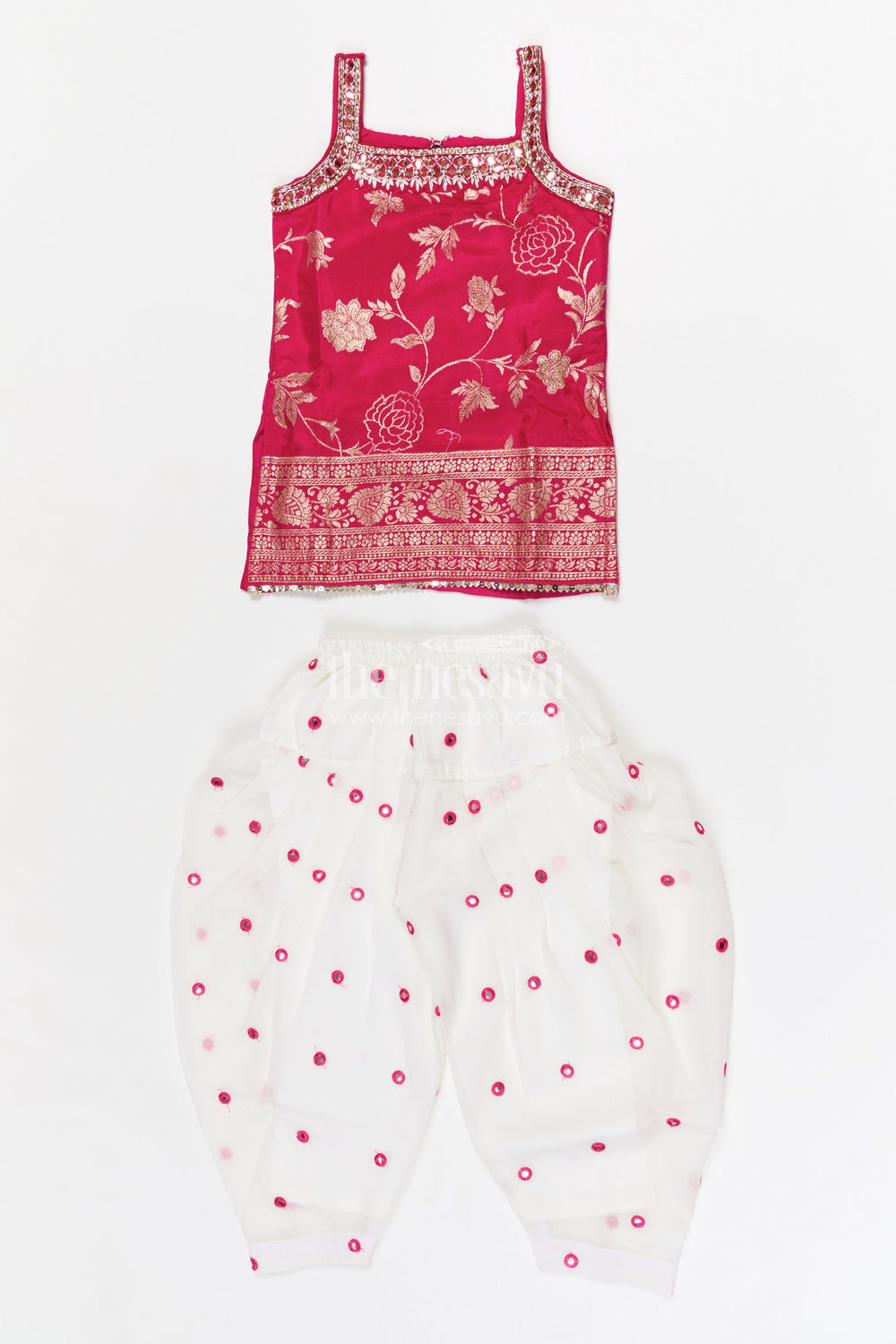 The Nesavu Girls Dothi Sets Girls Dhoti Set for Festive Celebrations and Cultural Events Nesavu 18 (2Y) / Red / Georgette GPS983A-18 Nesavu girls georgette dhoti set for festive celebrations with designer yoke