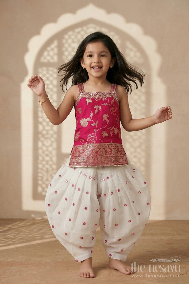 The Nesavu Girls Dothi Sets Girls Dhoti Set for Festive Celebrations and Cultural Events Nesavu 18 (2Y) / Red / Georgette GPS983A-18 Nesavu girls georgette dhoti set for festive celebrations with designer yoke