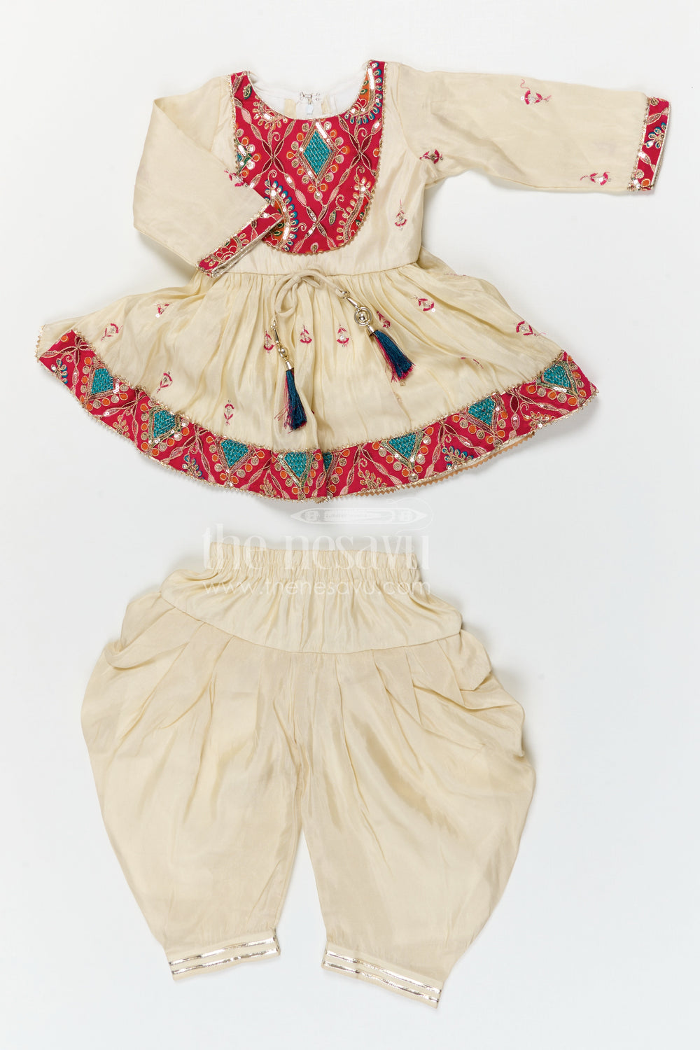 The Nesavu Girls Dothi Sets Girls Dhoti Set for Festive Celebrations and Cultural Type Events Nesavu Nesavu girls viscose silk dhoti set with embroidered yoke for festive celebrations and cultural events