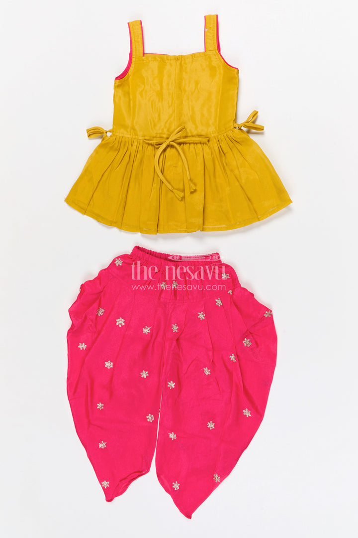 The Nesavu Girls Dothi Sets Girls Dhoti Set for Festive Celebrations and Traditional Events Nesavu Nesavu girls viscose silk dhoti set for festive celebrations with designer yoke