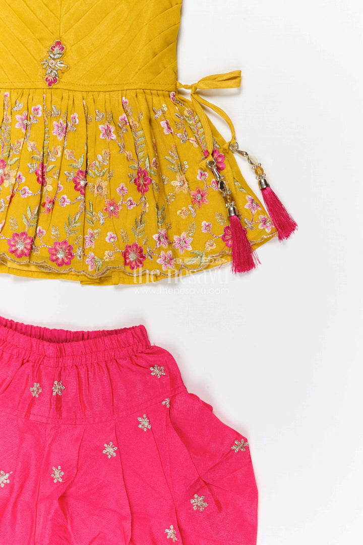 The Nesavu Girls Dothi Sets Girls Dhoti Set for Festive Celebrations and Traditional Events Nesavu Nesavu girls viscose silk dhoti set for festive celebrations with designer yoke