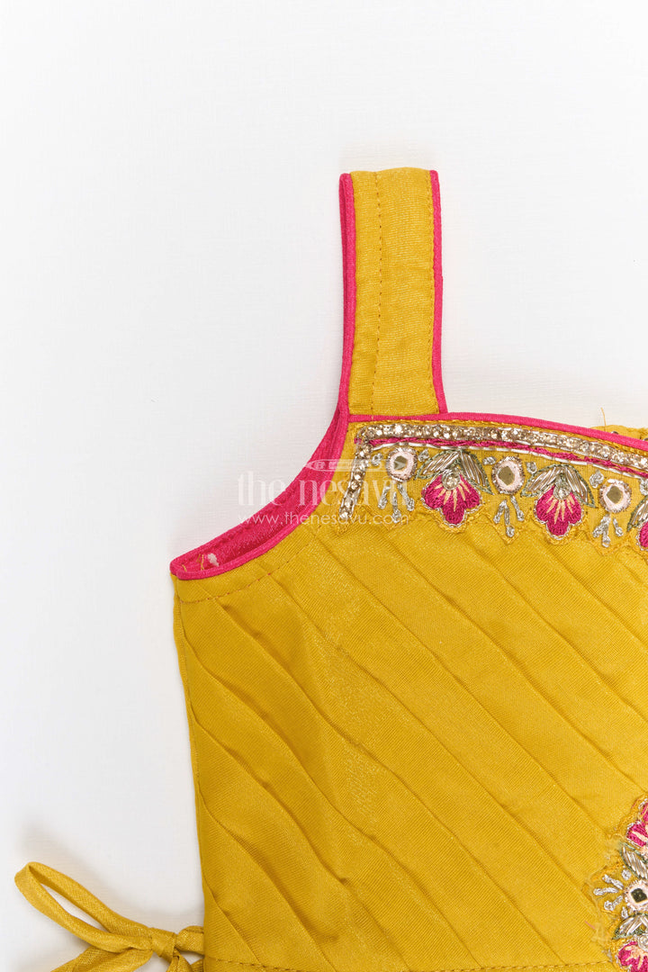 The Nesavu Girls Dothi Sets Girls Dhoti Set for Festive Celebrations and Traditional Events Nesavu Nesavu girls viscose silk dhoti set for festive celebrations with designer yoke