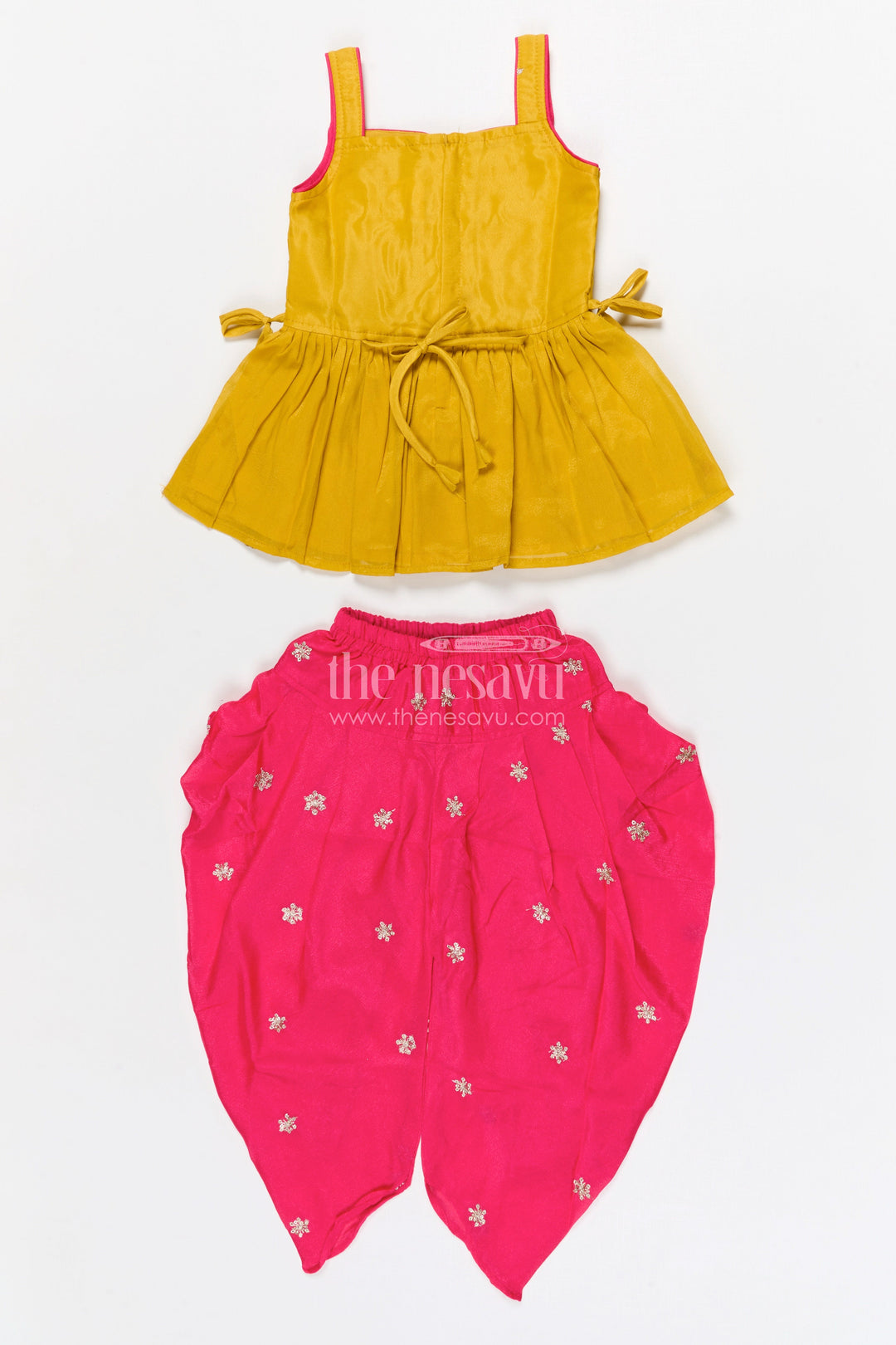 The Nesavu Girls Dothi Sets Girls Dhoti Set for Festive Celebrations and Traditional Events Nesavu Nesavu girls viscose silk dhoti set for festive celebrations with designer yoke