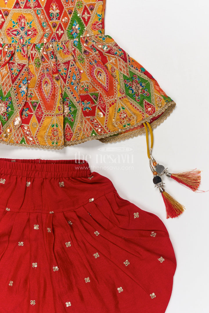 The Nesavu Girls Dothi Sets Girls Dhoti Set for Festive Occasions and Temple Visits Nesavu Nesavu girls dhoti set in georgette with sequin embroidery for Diwali and festive temple wear