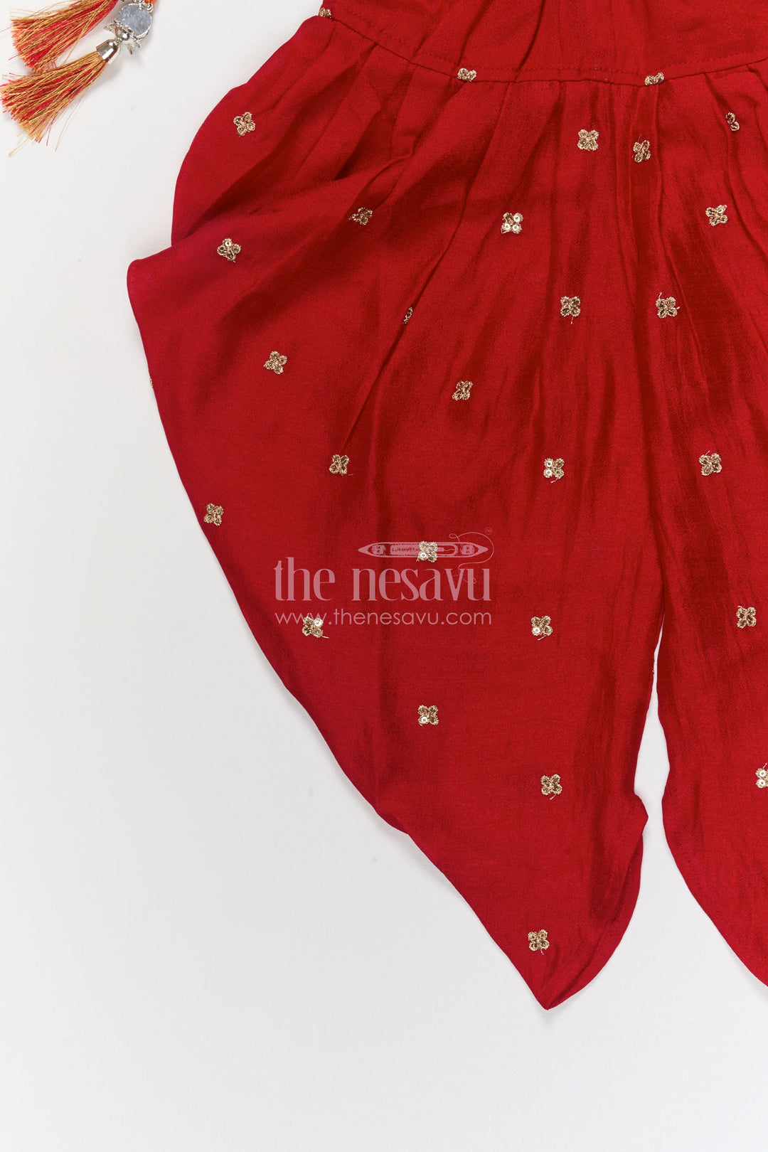 The Nesavu Girls Dothi Sets Girls Dhoti Set for Festive Occasions and Temple Visits Nesavu Nesavu girls dhoti set in georgette with sequin embroidery for Diwali and festive temple wear