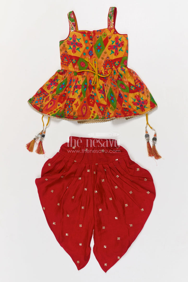 The Nesavu Girls Dothi Sets Girls Dhoti Set for Festive Occasions and Temple Visits Nesavu Nesavu girls dhoti set in georgette with sequin embroidery for Diwali and festive temple wear