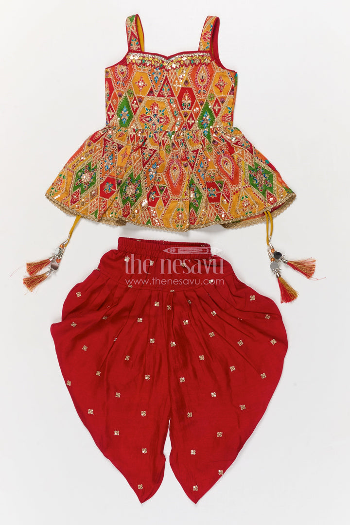The Nesavu Girls Dothi Sets Girls Dhoti Set for Festive Occasions and Temple Visits Nesavu Nesavu girls dhoti set in georgette with sequin embroidery for Diwali and festive temple wear
