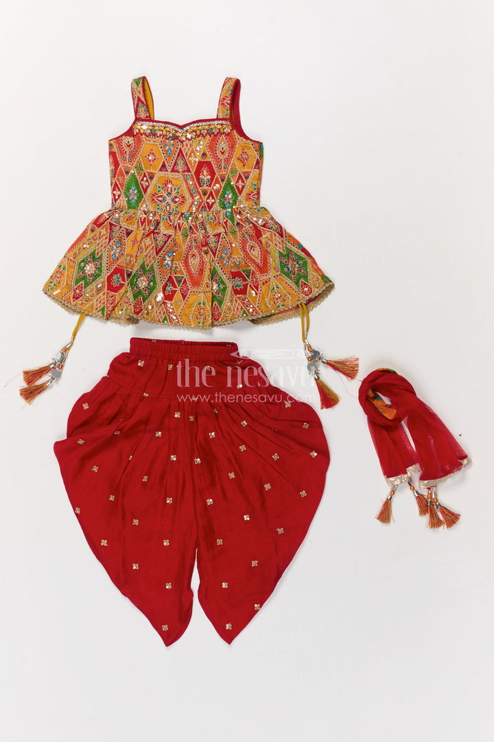 The Nesavu Girls Dothi Sets Girls Dhoti Set for Festive Occasions and Temple Visits Nesavu Nesavu girls dhoti set in georgette with sequin embroidery for Diwali and festive temple wear