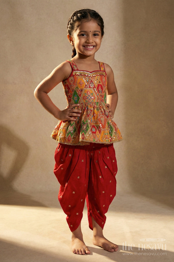 The Nesavu Girls Dothi Sets Girls Dhoti Set for Festive Occasions and Temple Visits Nesavu Nesavu girls dhoti set in georgette with sequin embroidery for Diwali and festive temple wear