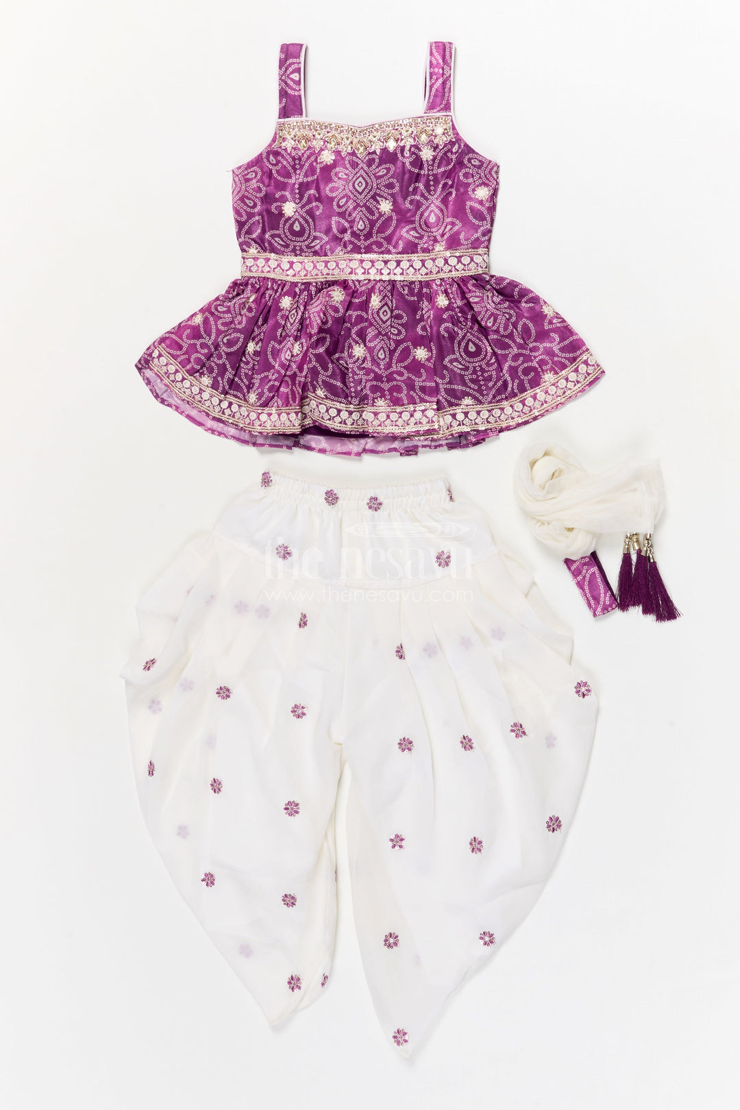 The Nesavu Girls Dothi Sets Girls Dhoti Set for Festive Wear and Traditional Functions Nesavu Nesavu girls dhoti set with sequin embroidery and dupatta for festive and traditional occasions