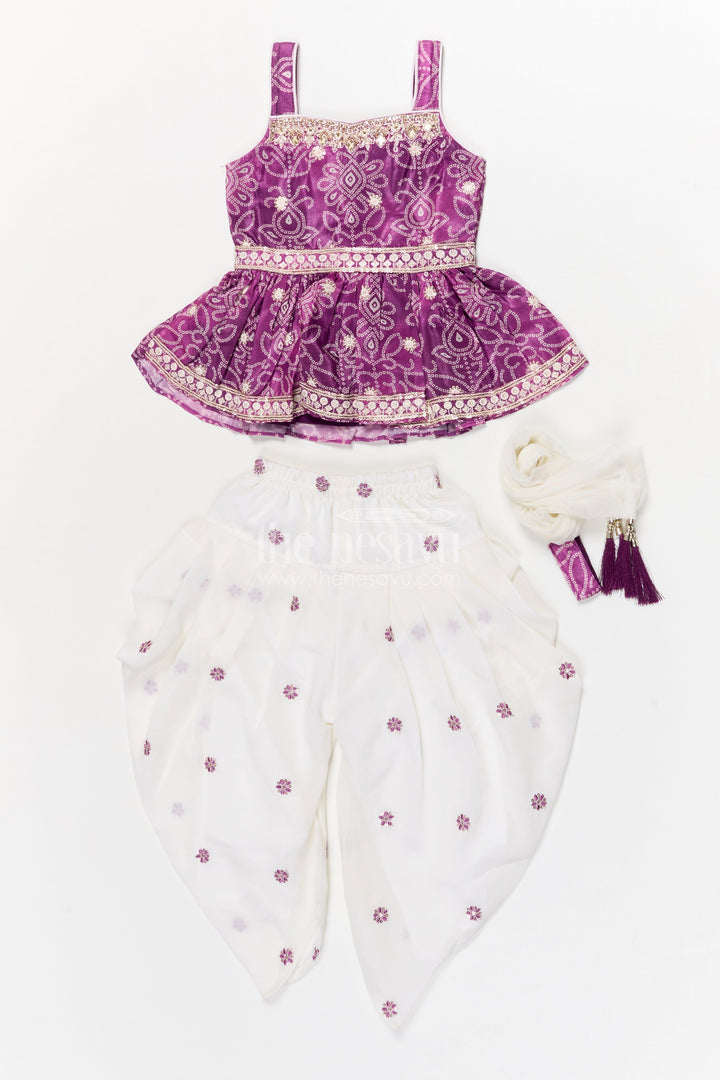 The Nesavu Girls Dothi Sets Girls Dhoti Set for Festive Wear and Traditional Functions Nesavu Nesavu girls dhoti set with sequin embroidery and dupatta for festive and traditional occasions