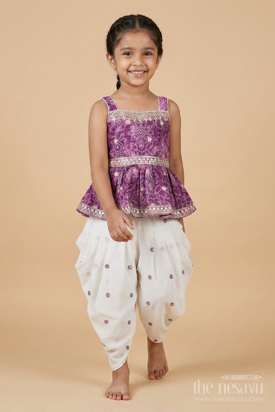The Nesavu Girls Dothi Sets Girls Dhoti Set for Festive Wear and Traditional Functions Nesavu Nesavu girls dhoti set with sequin embroidery and dupatta for festive and traditional occasions