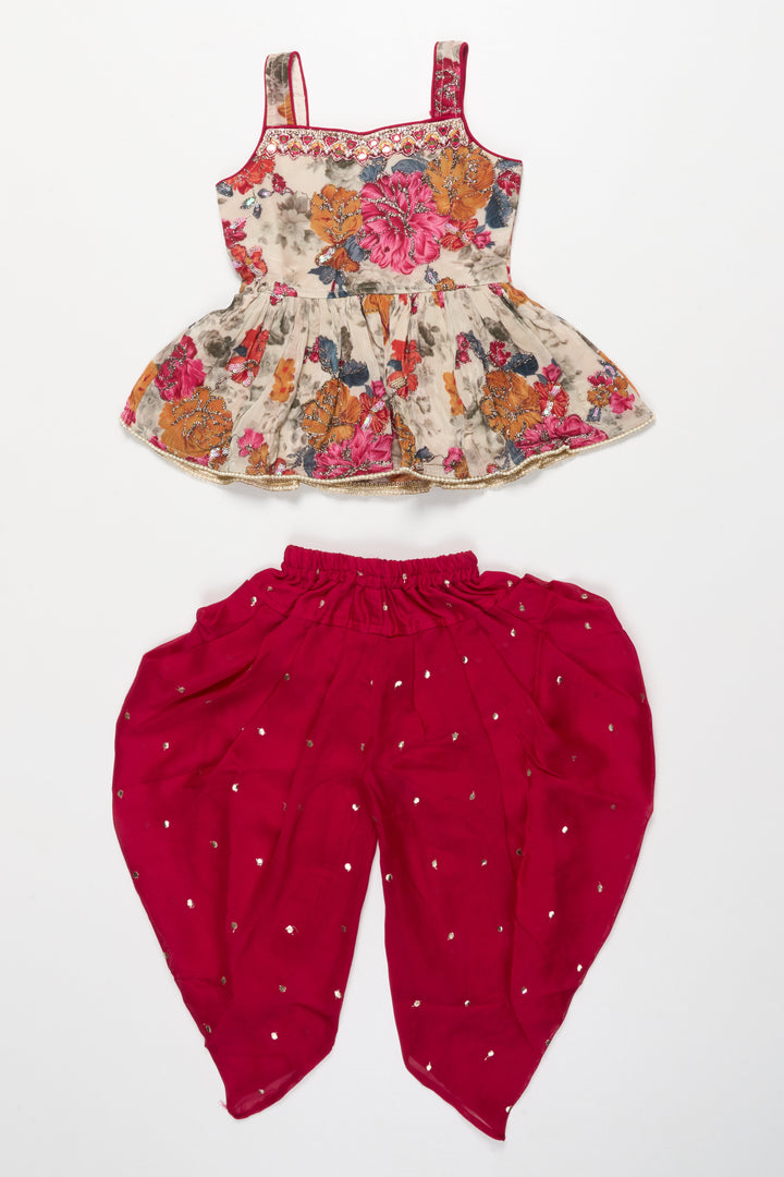 The Nesavu Girls Dothi Sets Girls Dhoti Set for Temple Visits and Festive Family Events Nesavu 18 (2Y) / Red GPS894A-18 Nesavu girls floral printed dhoti set georgette festive events traditional functions