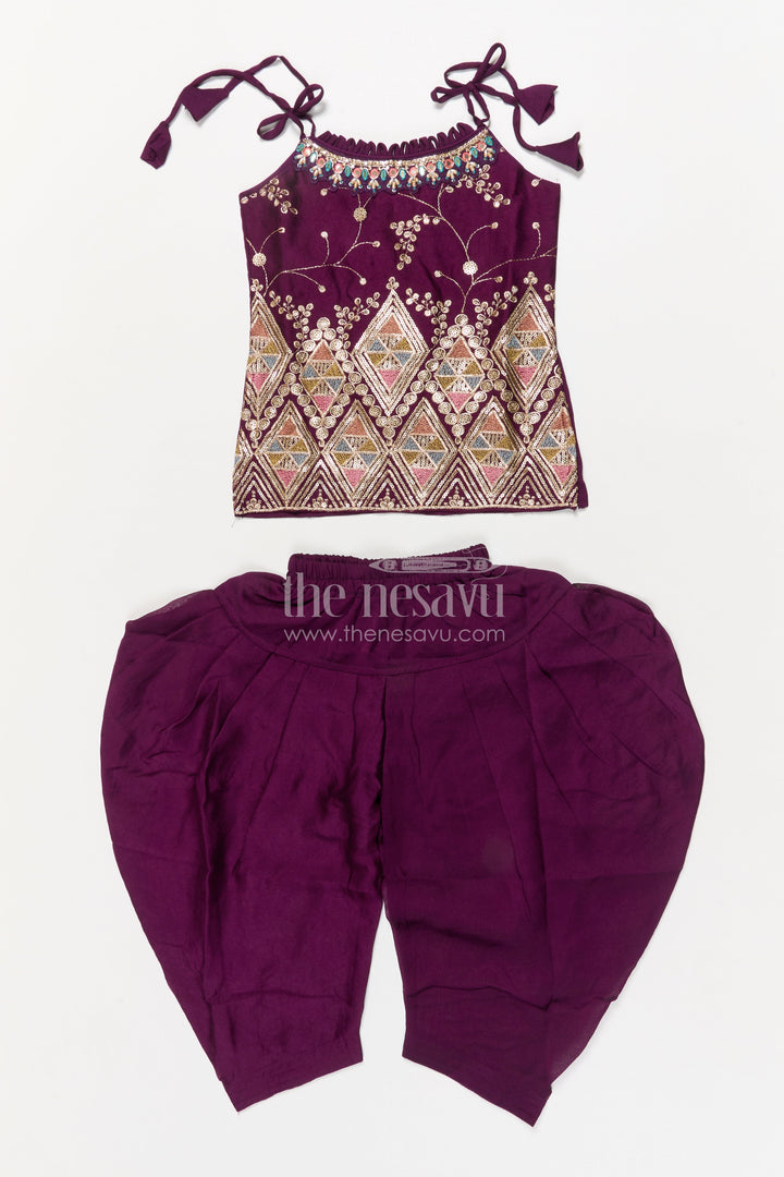 The Nesavu Girls Dothi Sets Girls Dhoti Set with Embroidered Blouse and Dupatta for Festive Functions Nesavu 16 (1Y) / Maroon / Georgette GPS930A-16 Nesavu girls embroidered dhoti set with designer yoke and dupatta for festive occasions