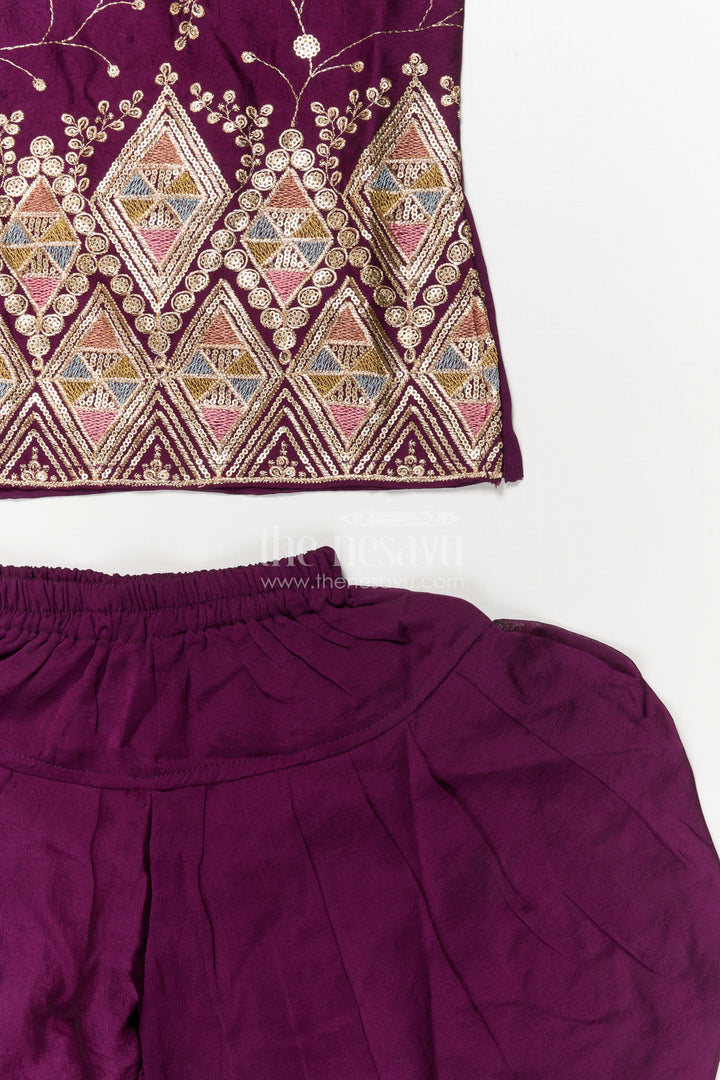 The Nesavu Girls Dothi Sets Girls Dhoti Set with Embroidered Blouse and Dupatta for Festive Functions Nesavu Nesavu girls embroidered dhoti set with designer yoke and dupatta for festive occasions