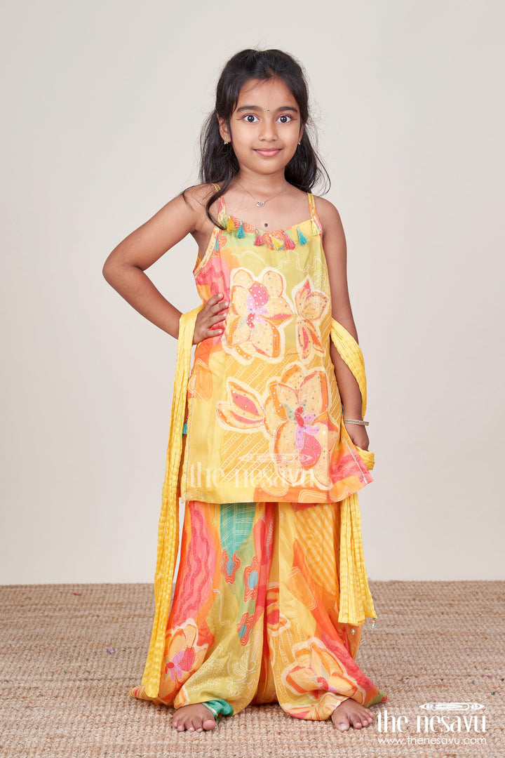 The Nesavu Girls Sharara / Plazo Set Girls Digital Print Sharara Set for Festive Wear and Stage Performances Nesavu Nesavu girls muslin silk sharara set digital prints  perfect festive functions performances