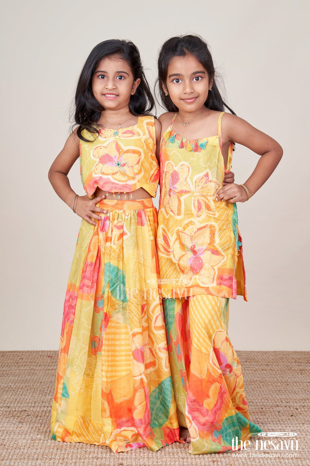 The Nesavu Girls Sharara / Plazo Set Girls Digital Print Sharara Set for Festive Wear and Stage Performances Nesavu Nesavu girls muslin silk sharara set digital prints  perfect festive functions performances