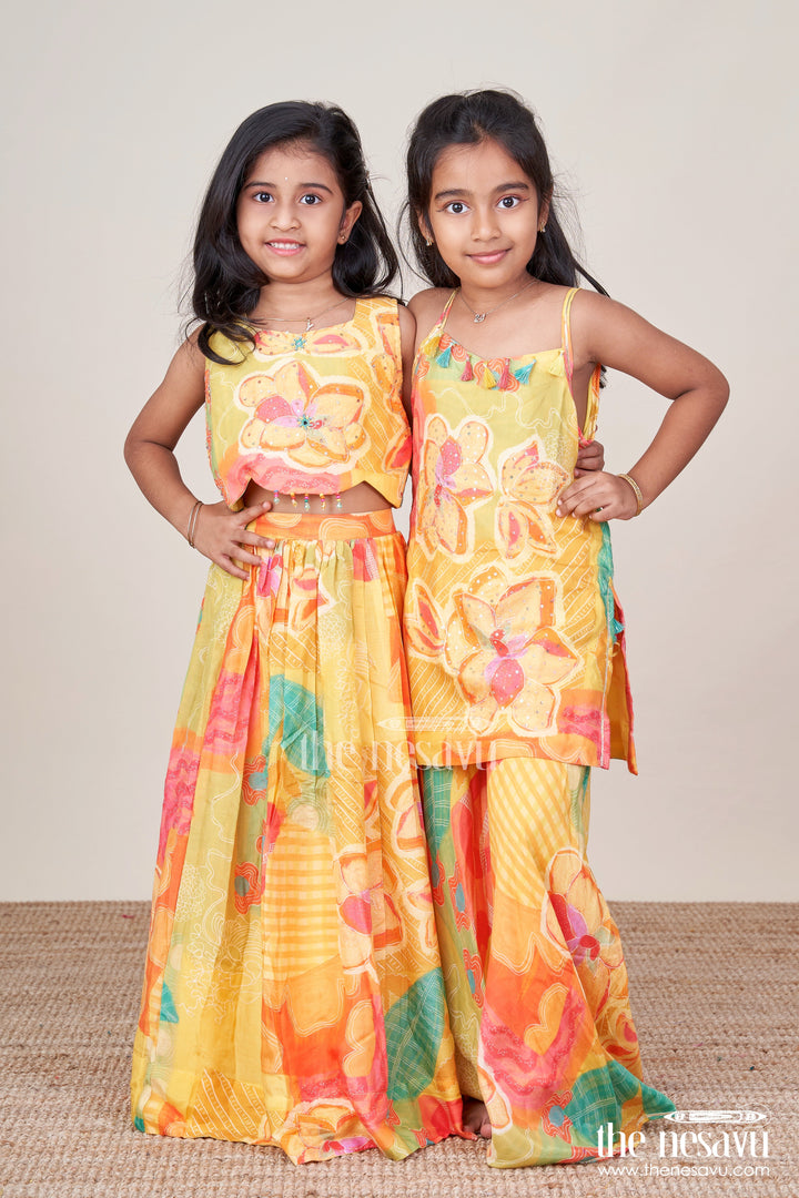 The Nesavu Girls Sharara / Plazo Set Girls Digital Print Sharara Set for Festive Wear and Stage Performances Nesavu Nesavu girls muslin silk sharara set digital prints  perfect festive functions performances