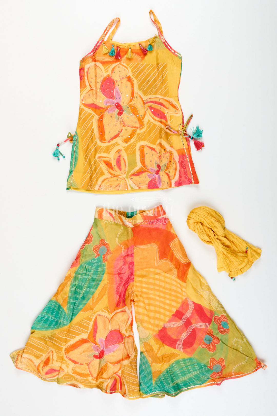 The Nesavu Girls Sharara / Plazo Set Girls Digital Print Sharara Set for Festive Wear and Stage Performances Nesavu Nesavu girls muslin silk sharara set digital prints  perfect festive functions performances