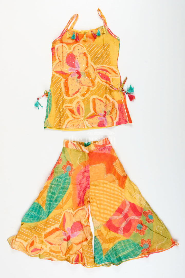 The Nesavu Girls Sharara / Plazo Set Girls Digital Print Sharara Set for Festive Wear and Stage Performances Nesavu Nesavu girls muslin silk sharara set digital prints  perfect festive functions performances