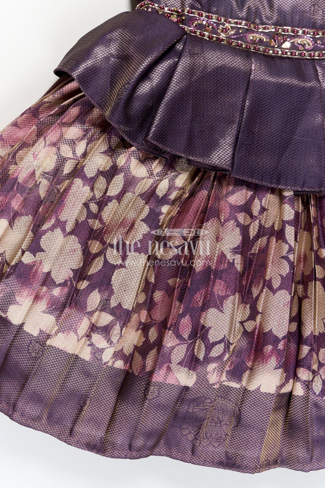 The Nesavu Silk Frock Girls Digital Printed Banarasi Jacquard Silk Frock with Peplum Waist in Simple Silk Frock Design Nesavu Nesavu Girls Banarasi Jacquard Silk Frock Peplum Floral Skirt Simple Silk Frock Design