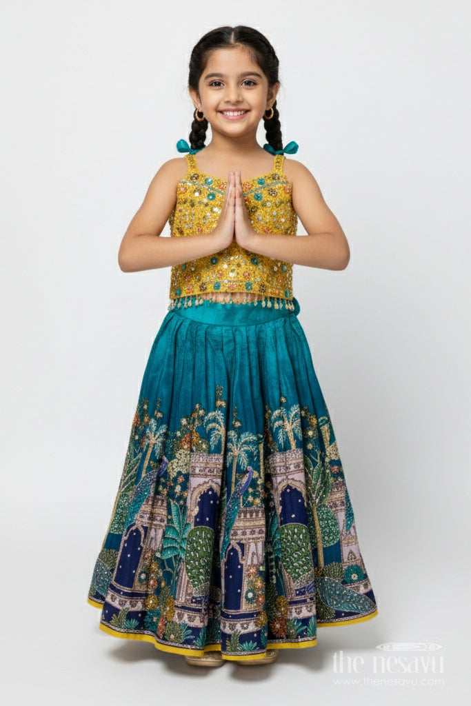 The Nesavu Girls Lehenga Choli Girls Digital Printed Lehenga Choli for Weddings and Family Celebrations Nesavu 16 (1Y) / Beige GL672A-16 Nesavu digital printed lehenga choli girls viscose silk perfect weddings ethnic functions