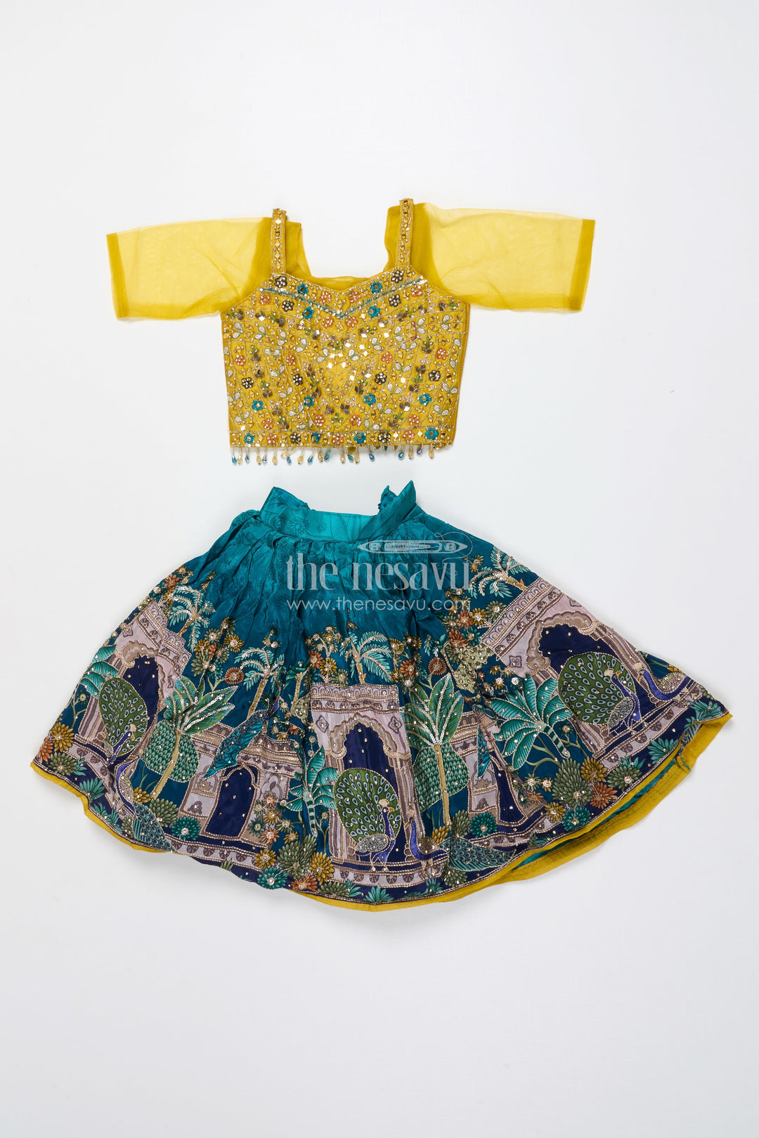The Nesavu Girls Lehenga Choli Girls Digital Printed Lehenga Choli for Weddings and Family Celebrations Nesavu Nesavu digital printed lehenga choli girls viscose silk perfect weddings ethnic functions