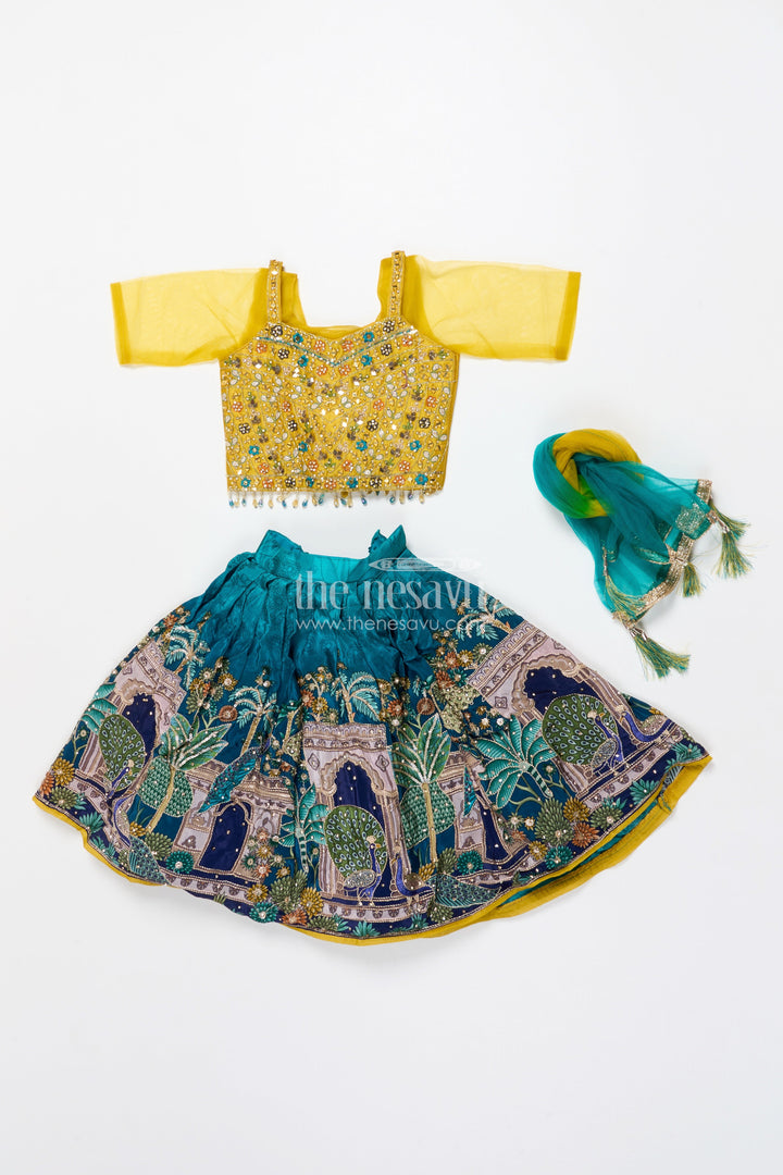 The Nesavu Girls Lehenga Choli Girls Digital Printed Lehenga Choli for Weddings and Family Celebrations Nesavu Nesavu digital printed lehenga choli girls viscose silk perfect weddings ethnic functions