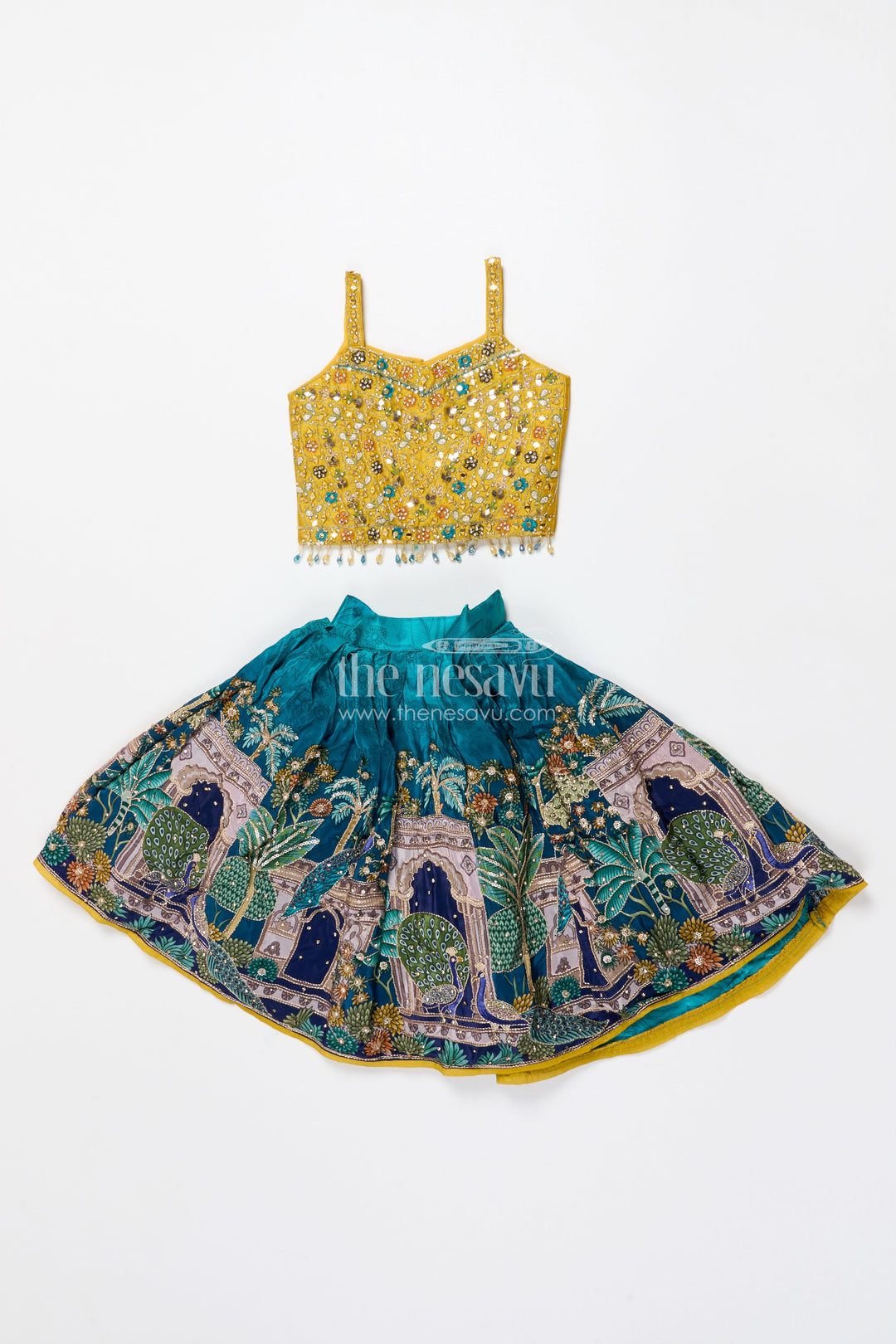 The Nesavu Girls Lehenga Choli Girls Digital Printed Lehenga Choli for Weddings and Family Celebrations Nesavu Nesavu digital printed lehenga choli girls viscose silk perfect weddings ethnic functions