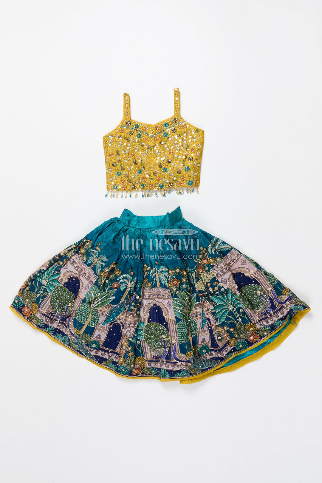 The Nesavu Girls Lehenga Choli Girls Digital Printed Lehenga Choli for Weddings and Family Celebrations Nesavu Nesavu digital printed lehenga choli girls viscose silk perfect weddings ethnic functions
