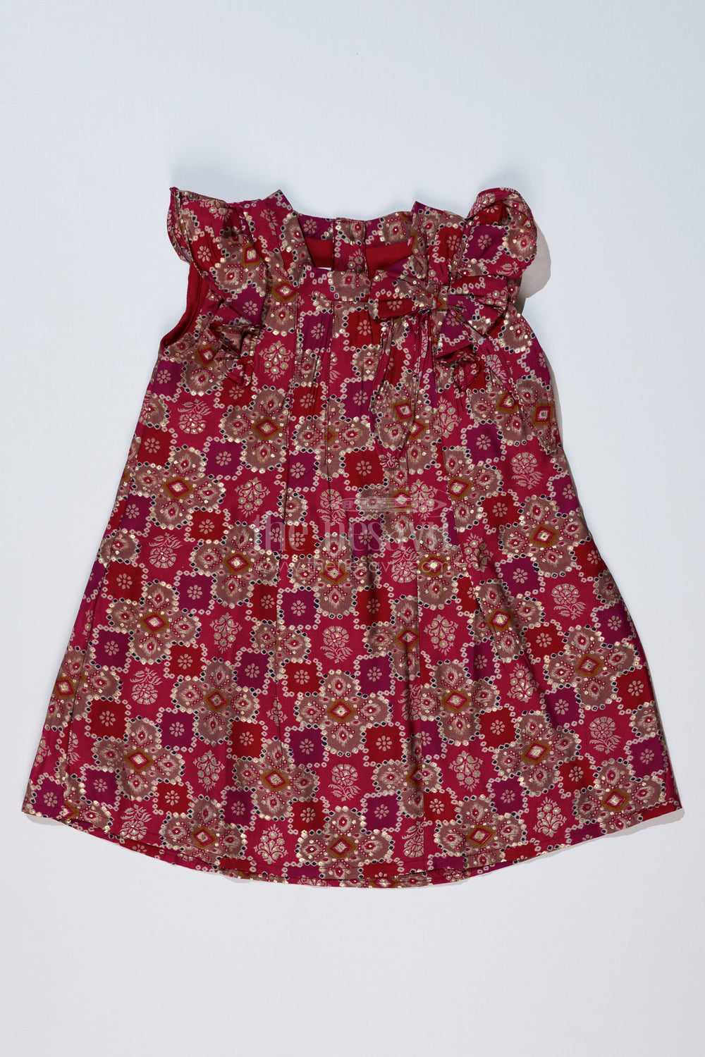 The Nesavu Girls Cotton Frock Girls Dm Frock in Muslin Silk with Stylish Pleats and Bow Detail Nesavu 16 (1Y) / Pink GFC1603C-16 Nesavu Girls DM Frock Muslin Silk Stylish Pleats Shoulder Bow