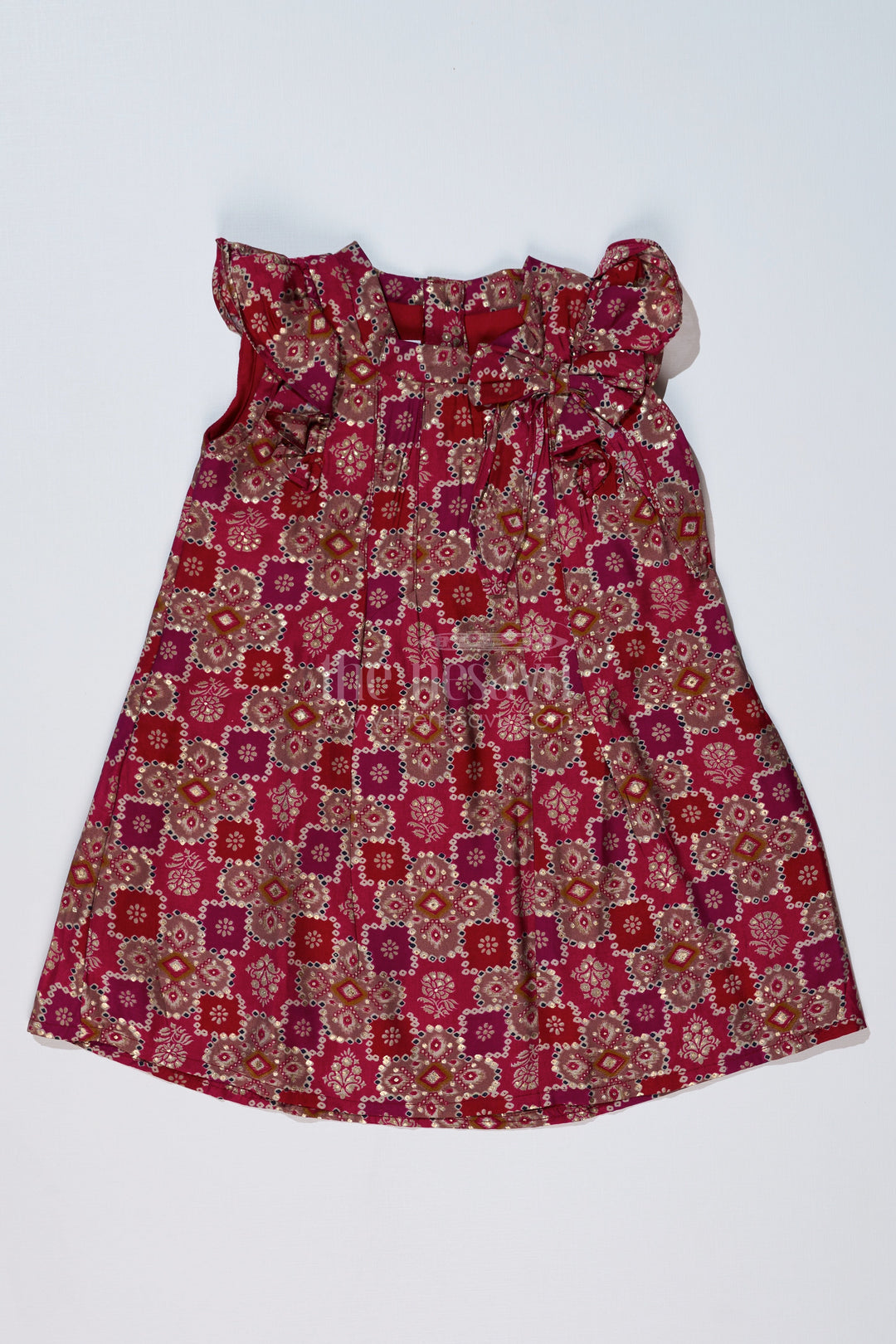 The Nesavu Girls Cotton Frock Girls Dm Frock in Muslin Silk with Stylish Pleats and Bow Detail Nesavu 16 (1Y) / Pink GFC1603C-16 Nesavu Girls DM Frock Muslin Silk Stylish Pleats Shoulder Bow