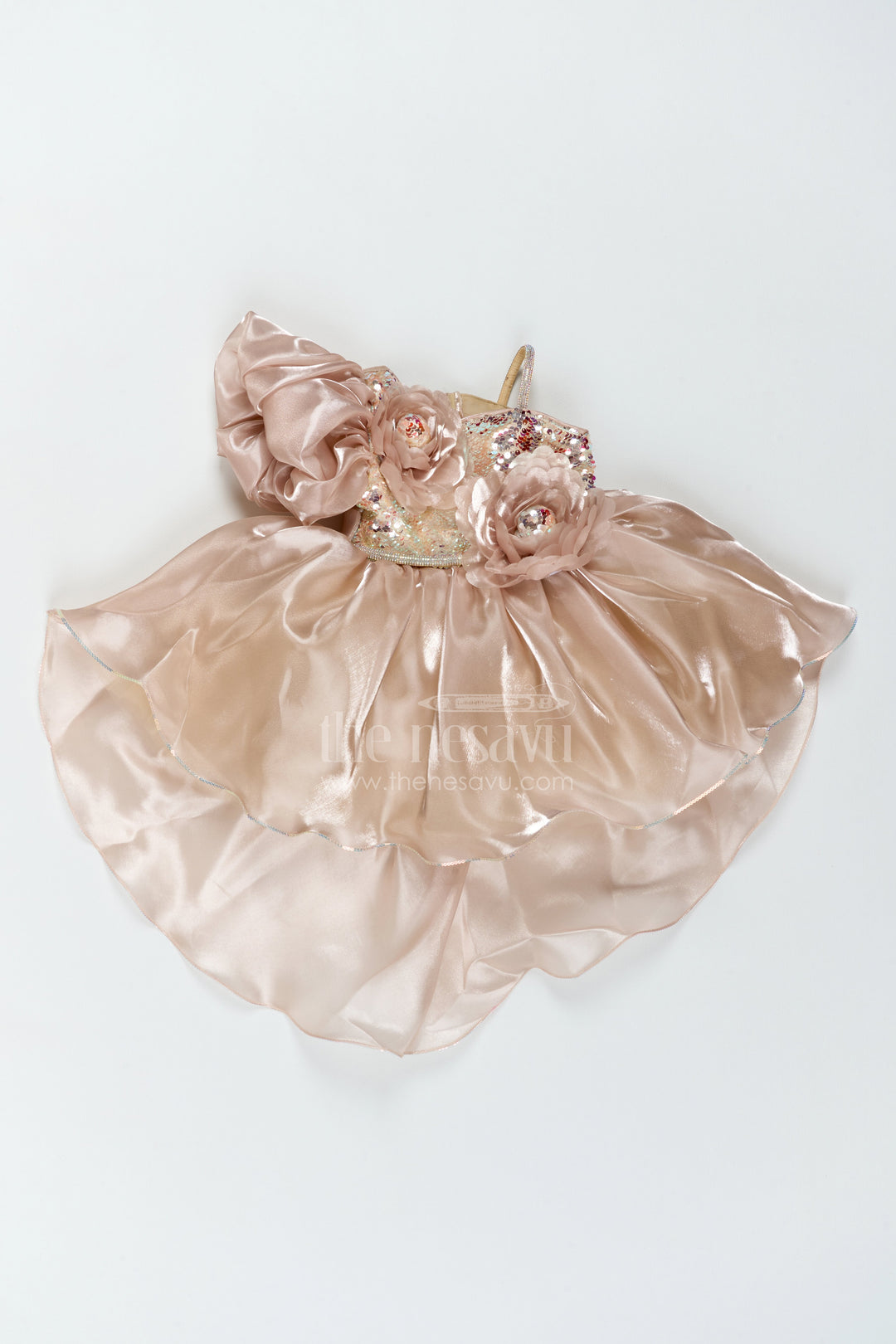 The Nesavu Girls Fancy Party Frock Girls Dramatic Satin Frock for Receptions and Grand Celebrations Nesavu 16 (1Y) / Gold / Satin PF334A-16 Nesavu Girls Dramatic Satin Frock For Receptions Milestone Birthdays Formal Parties And Grand Celebrations