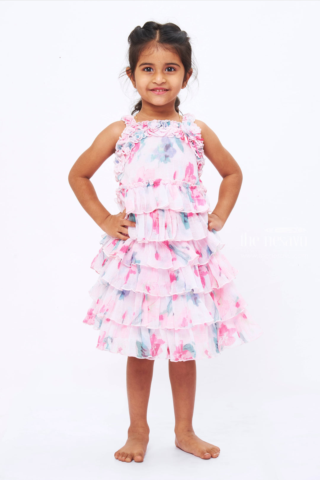 The Nesavu Baby Casual Sets Girls Dreamy Pastel Frill Top and Skirt Set - Enchanting Floral Elegance Nesavu 18 (2Y) / Pink BFJ512B-18 Pastel Floral Frill Top and Skirt Set for Girls | Girls Casual Wear | The Nesavu