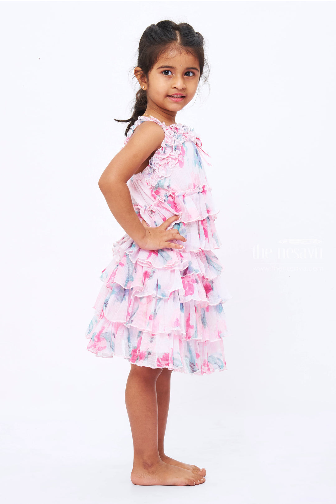 The Nesavu Baby Casual Sets Girls Dreamy Pastel Frill Top and Skirt Set - Enchanting Floral Elegance Nesavu Pastel Floral Frill Top and Skirt Set for Girls | Girls Casual Wear | The Nesavu
