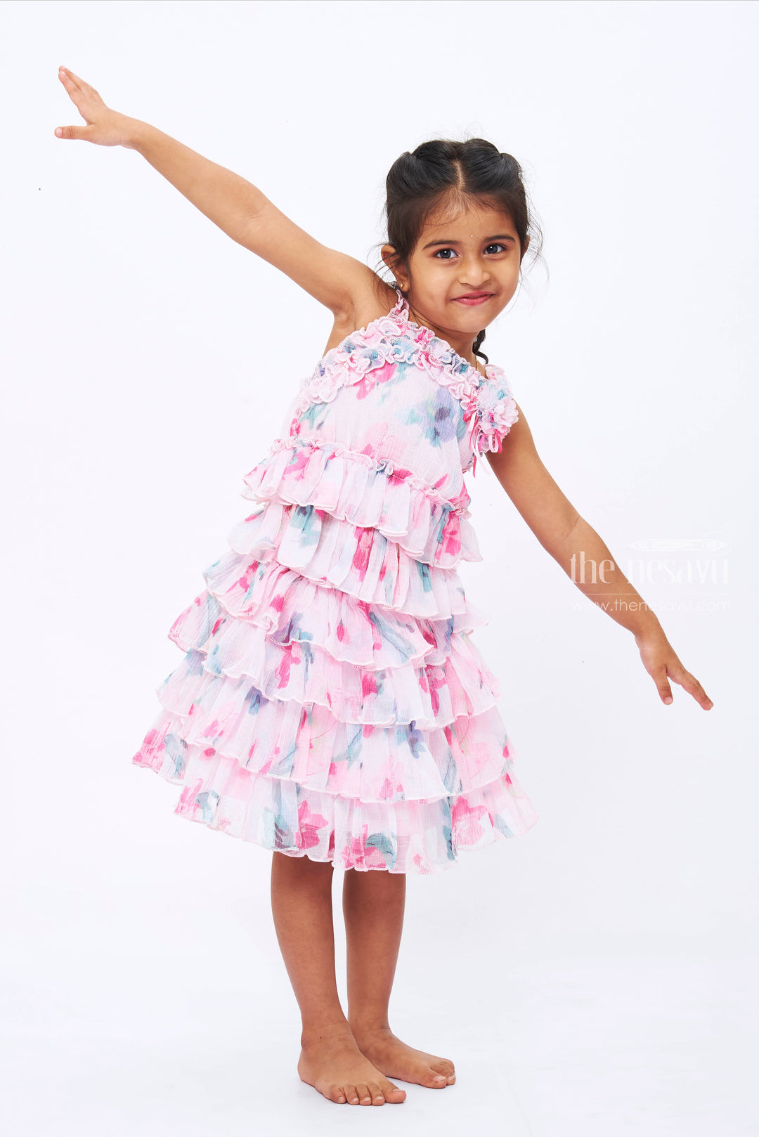 The Nesavu Baby Casual Sets Girls Dreamy Pastel Frill Top and Skirt Set - Enchanting Floral Elegance Nesavu Pastel Floral Frill Top and Skirt Set for Girls | Girls Casual Wear | The Nesavu