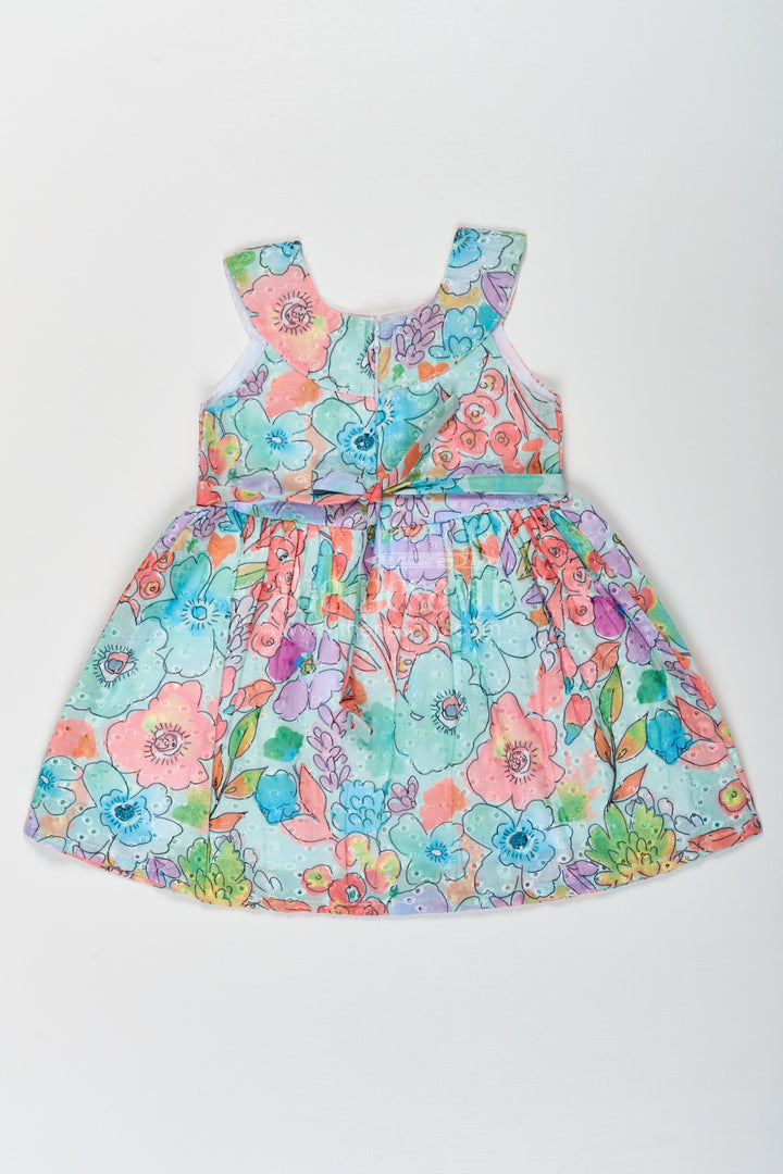 The Nesavu Baby Cotton Frocks Girls Dresses Flower Style in Soft Hakoba Cotton with Multicolor Floral Print and Bow Waist Nesavu Nesavu Multicolor Hakoba Cotton Dresses Flower Style Girls Bow Detail Comfortable Fit
