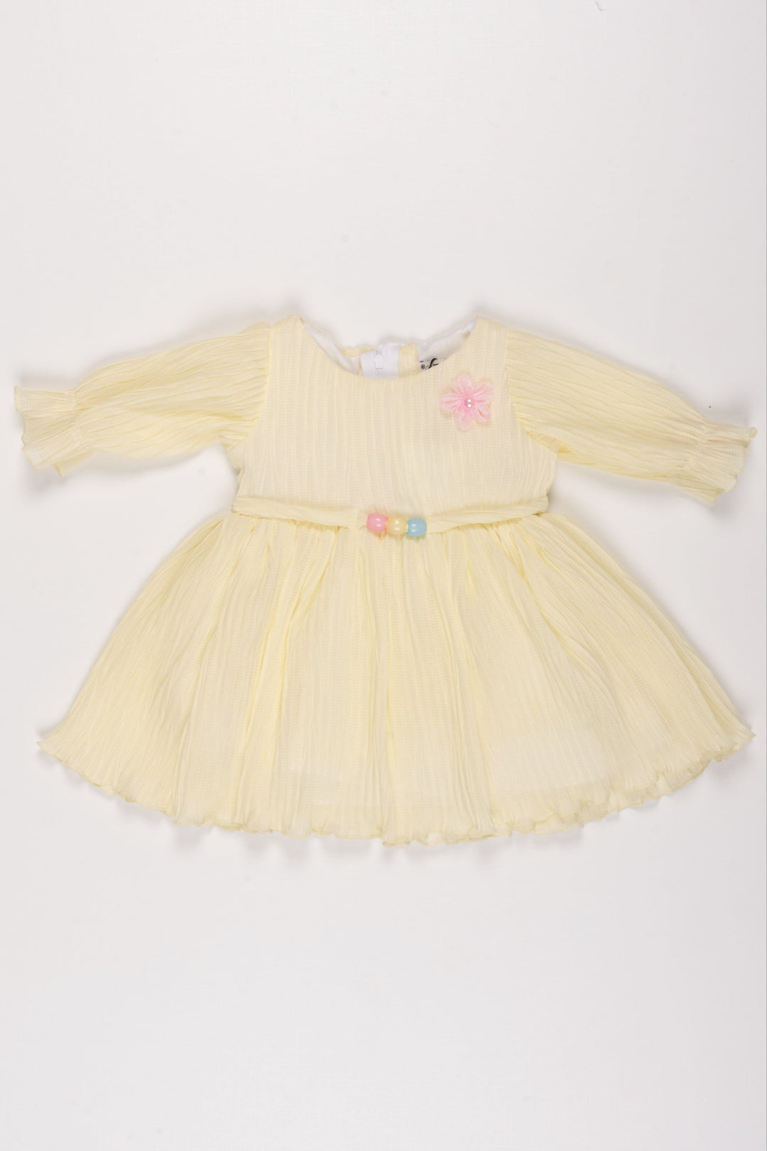 The Nesavu Baby Fancy Frock Girls Elegant Cream Pleated Tulle Dress with Floral Accent - Perfect for Special Occasions Nesavu 10 (NB) / Yellow BFJ498A-10 Girls' Cream Tulle Dress | Elegant Pleated Formal Baby Frocks | The Nesavu