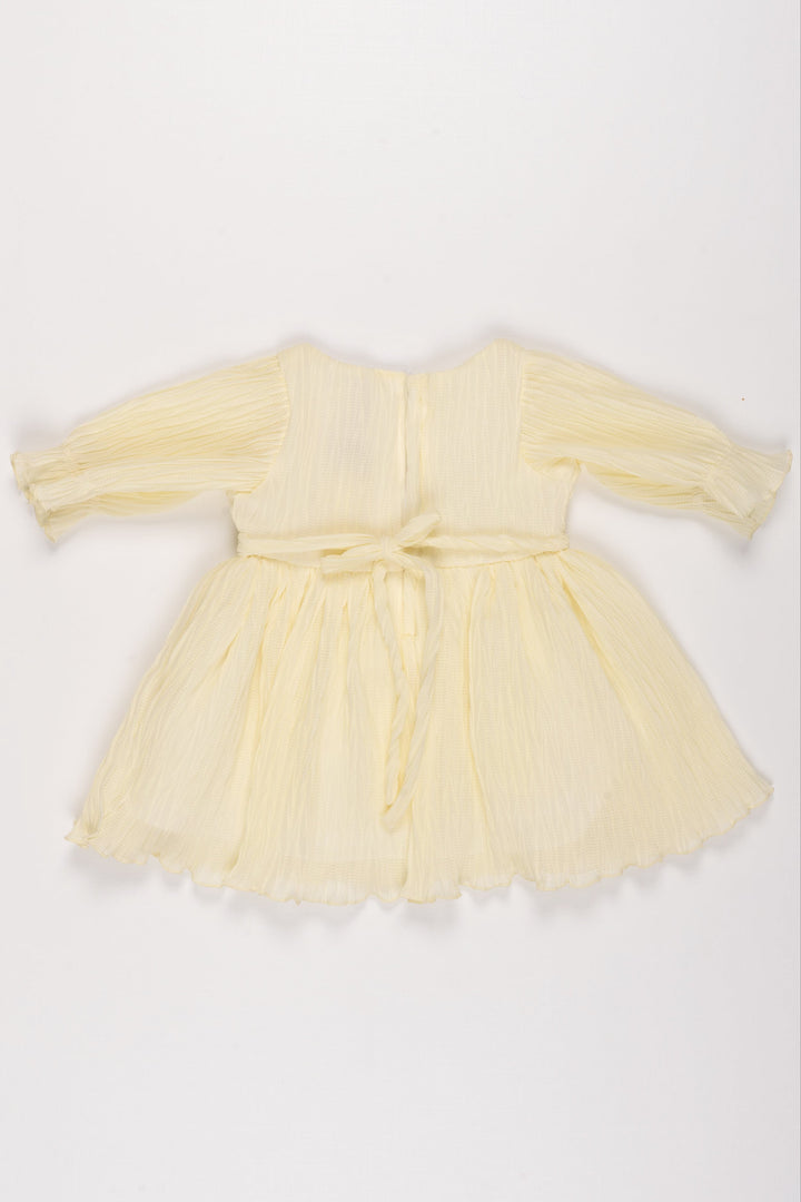 The Nesavu Baby Fancy Frock Girls Elegant Cream Pleated Tulle Dress with Floral Accent - Perfect for Special Occasions Nesavu Girls' Cream Tulle Dress | Elegant Pleated Formal Baby Frocks | The Nesavu