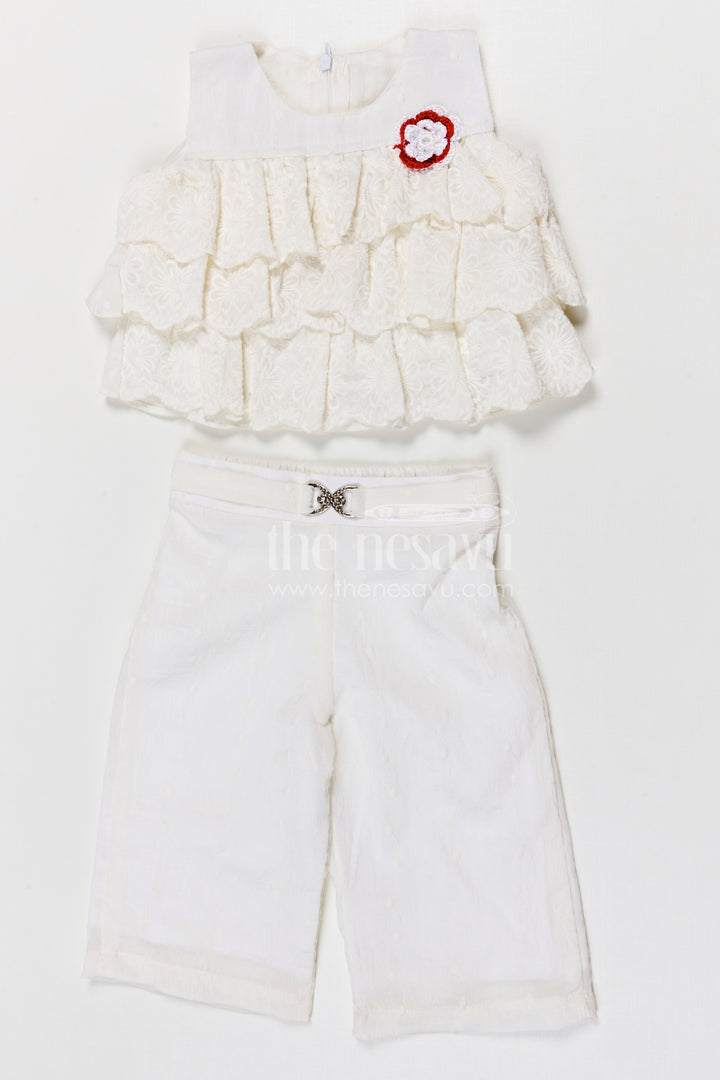 The Nesavu Girls Co-Ord Sets Girls Elegant Georgette Embroidered Co-ord Set for Special Occasions Nesavu 18 (2Y) / White / Georgette GCS019A-18 Nesavu girls georgette embroidered co-ord set for festive occasions and stylish kids wear