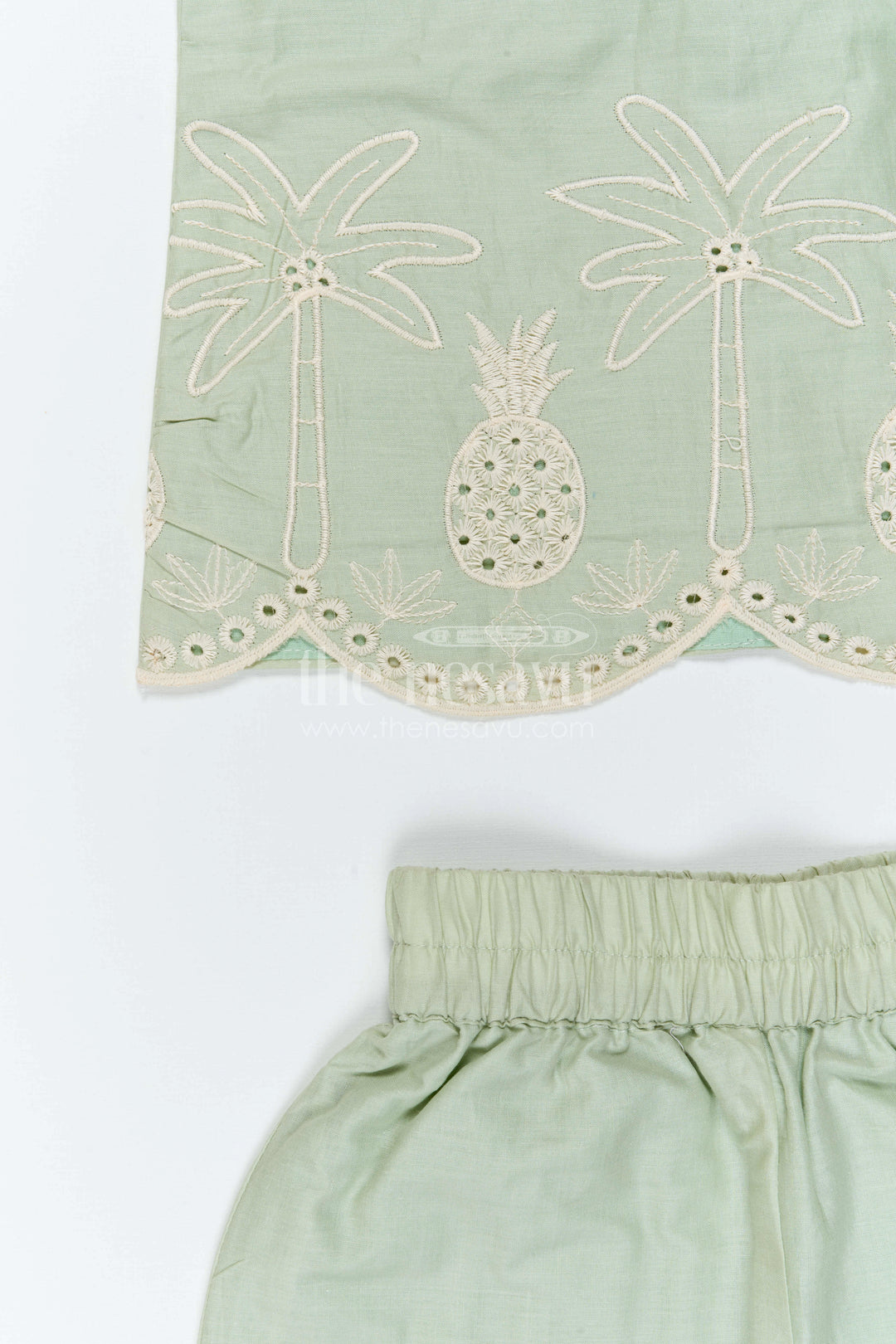 The Nesavu Girls Co-Ord Sets Girls Embroidered Beach Co Ord Set for Vacation Wear Nesavu Nesavu Girls Embroidered Vacation Co Ord Set With Tropical Thread Work For Summer Outings