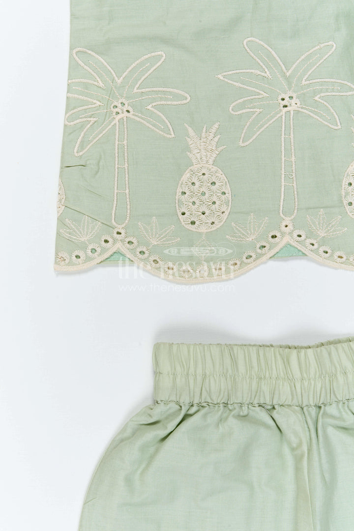 The Nesavu Girls Co-Ord Sets Girls Embroidered Beach Co Ord Set for Vacation Wear Nesavu Nesavu Girls Embroidered Vacation Co Ord Set With Tropical Thread Work For Summer Outings