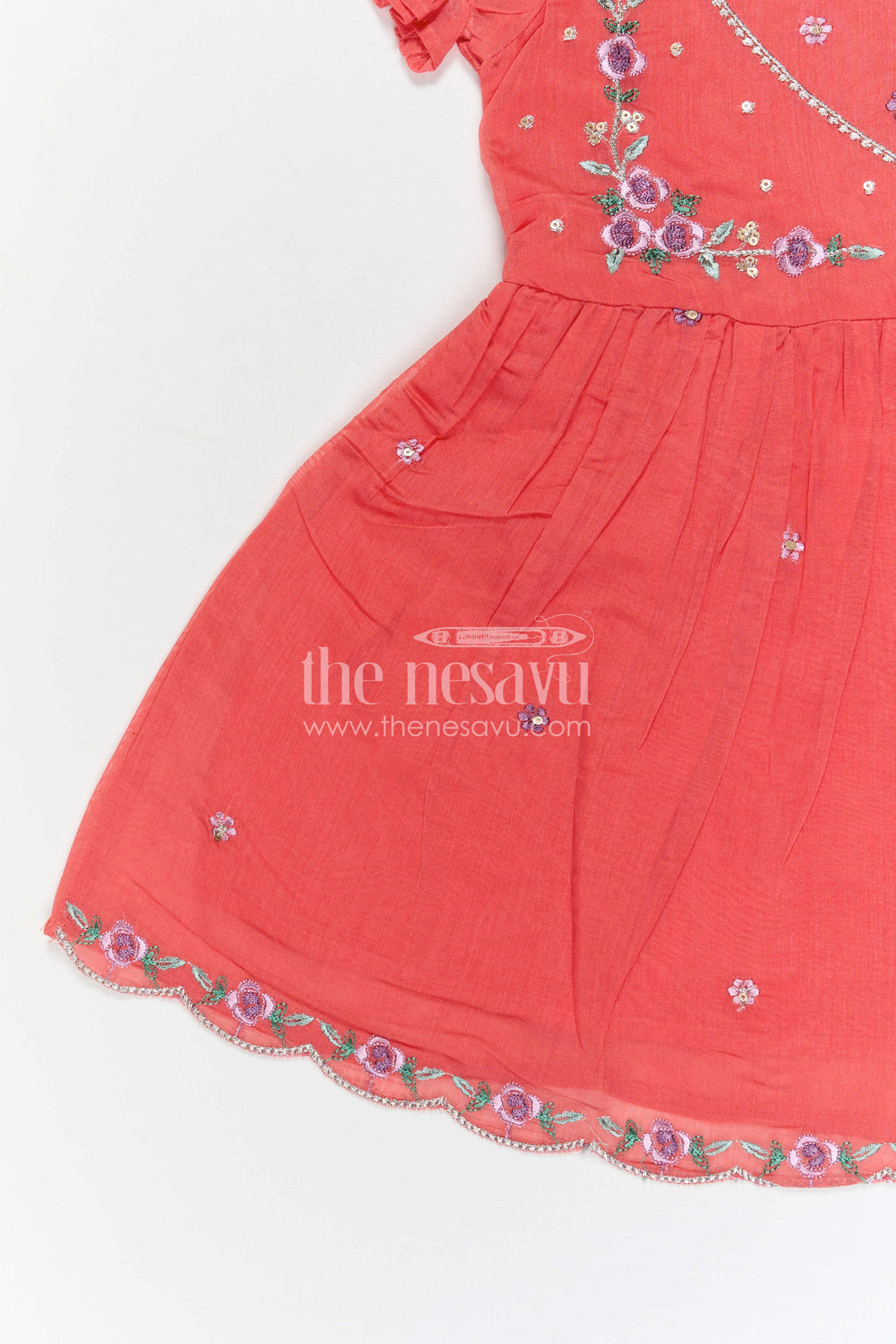 The Nesavu Girls Chanderi Frock Girls Embroidered Chanderi Frock for Festive Occasions and Wedding Events Nesavu Nesavu Girls Chanderi Cotton Embroidered Frock For Weddings Festive Occasions And Family Events